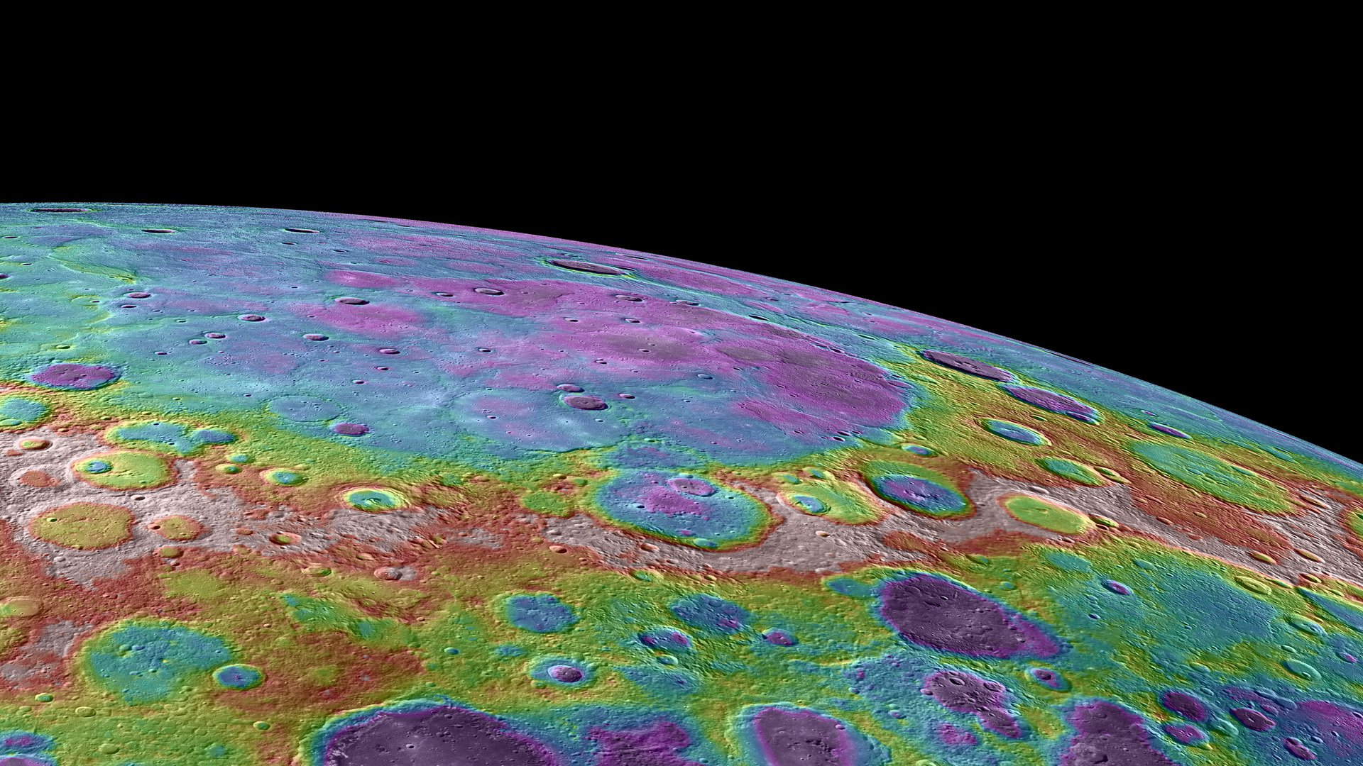 Mercury&#039;s surface is heavily cratered like our moon. This elevation map sho.jpg